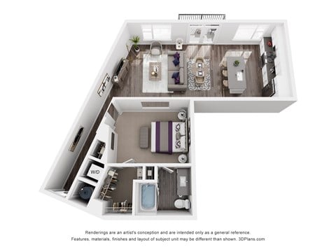 Floor plan for 1 bed, 1 bath, 913 sqft